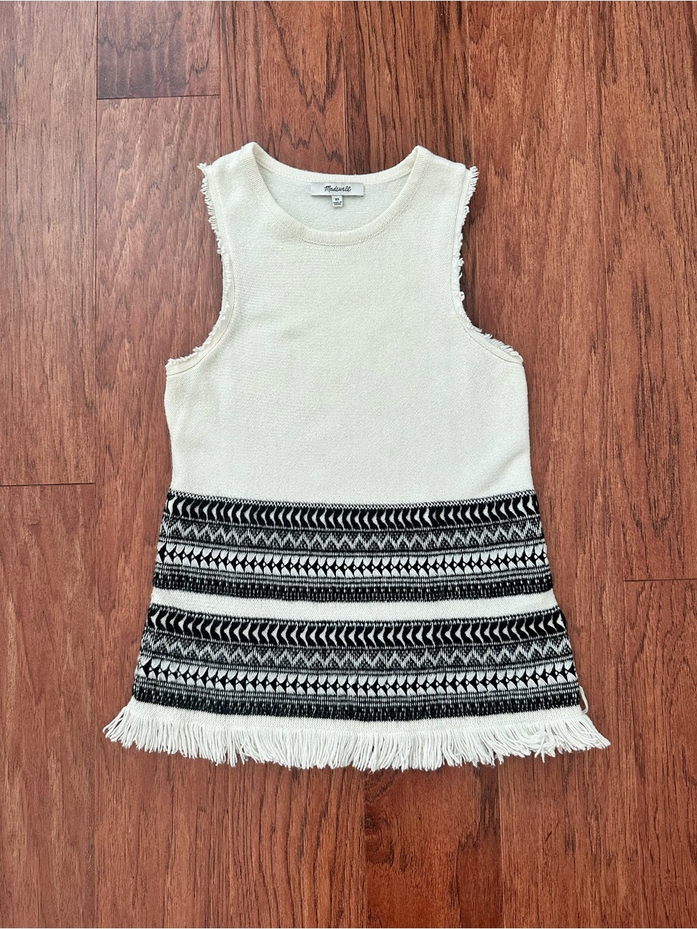 Madewell Villagrove Sweater Tank Knit Embroidered Fringe Top
